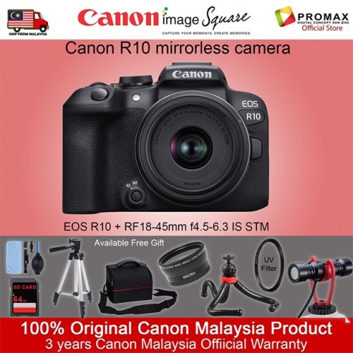 Canon EOS R10 Mirrorless Camera Body WITH RF-S 18-45MM LENS AND FREE 64GB SD CARD+CAMERA BAG
