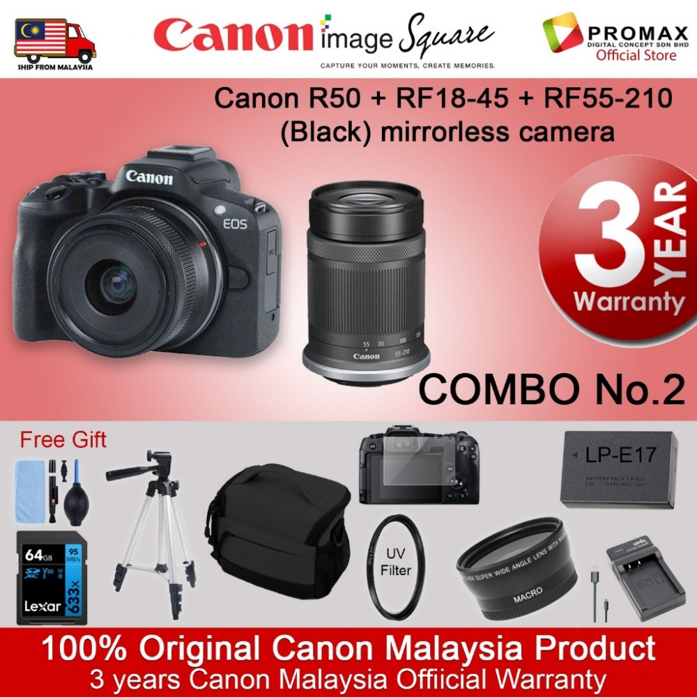 Canon EOS R50 Mirrorless Camera Body with RF-S 18-45 IS STM LENS +RF-S55-210mm IS STM LENS Canon EOS R50 Mirrorless Camera Body with RF-S 18-45 IS STM LENS +RF-S55-210mm IS STM LENS