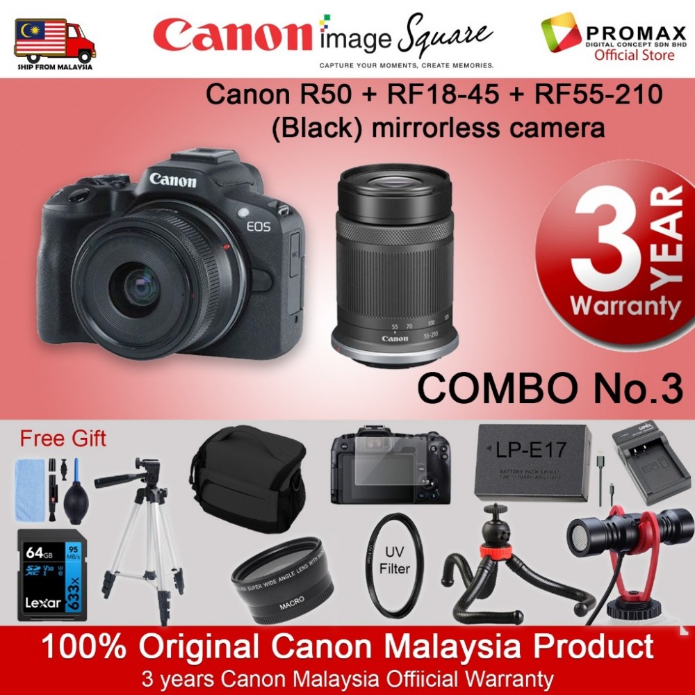 Canon EOS R50 Mirrorless Camera Body with RF-S 18-45 IS STM LENS +RF-S55-210mm IS STM LENS Canon EOS R50 Mirrorless Camera Body with RF-S 18-45 IS STM LENS +RF-S55-210mm IS STM LENS