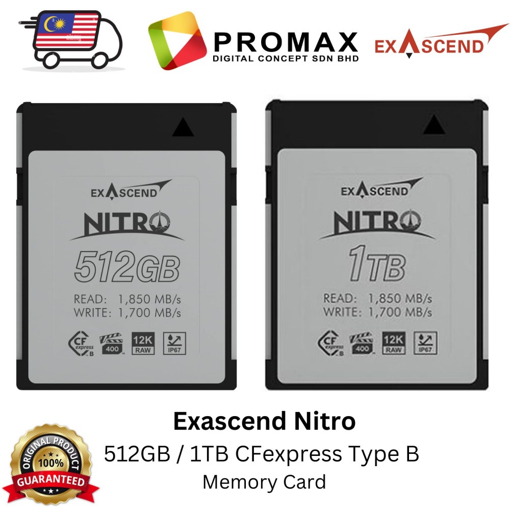 Exascend Nitro 512GB / 1TB CFexpress Type B Memory Card SD Exascend Nitro 512GB / 1TB CFexpress Type B Memory Card SD