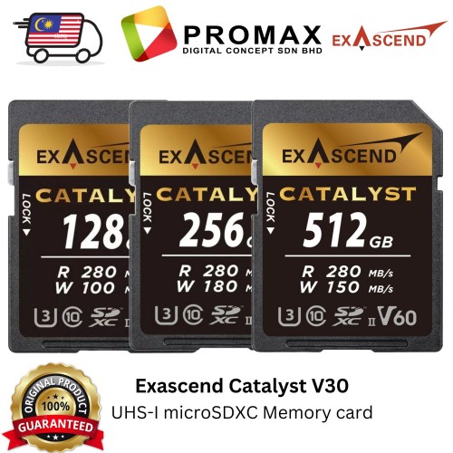 Exascend 128GB / 256GB / 512GB Catalyst UHS-II SDXC V60 Memory SD Card