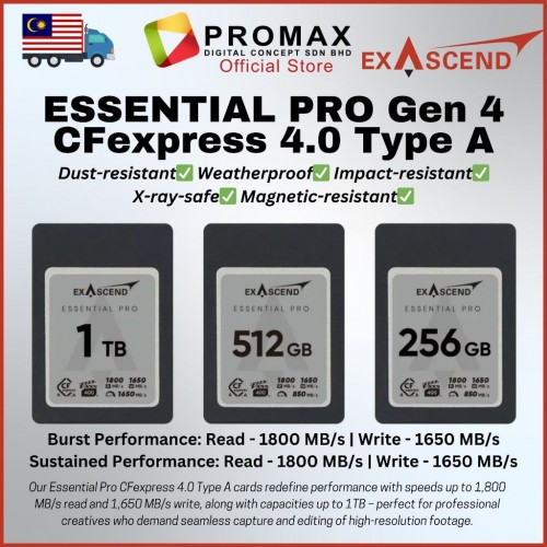 Exascend ESSENTIAL PRO Gen 4 CFexpress 4.0 Type A Cards 1TB / 512GB / 256GB