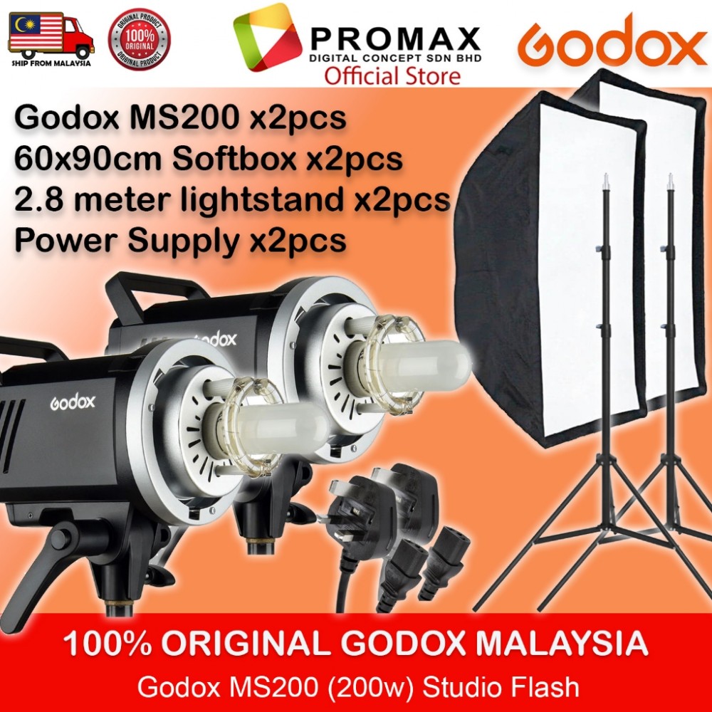 Godox MS-200 Monolight Studio Flash Single Kit Dual Kit Godox MS-200 Monolight Studio Flash Single Kit Dual Kit
