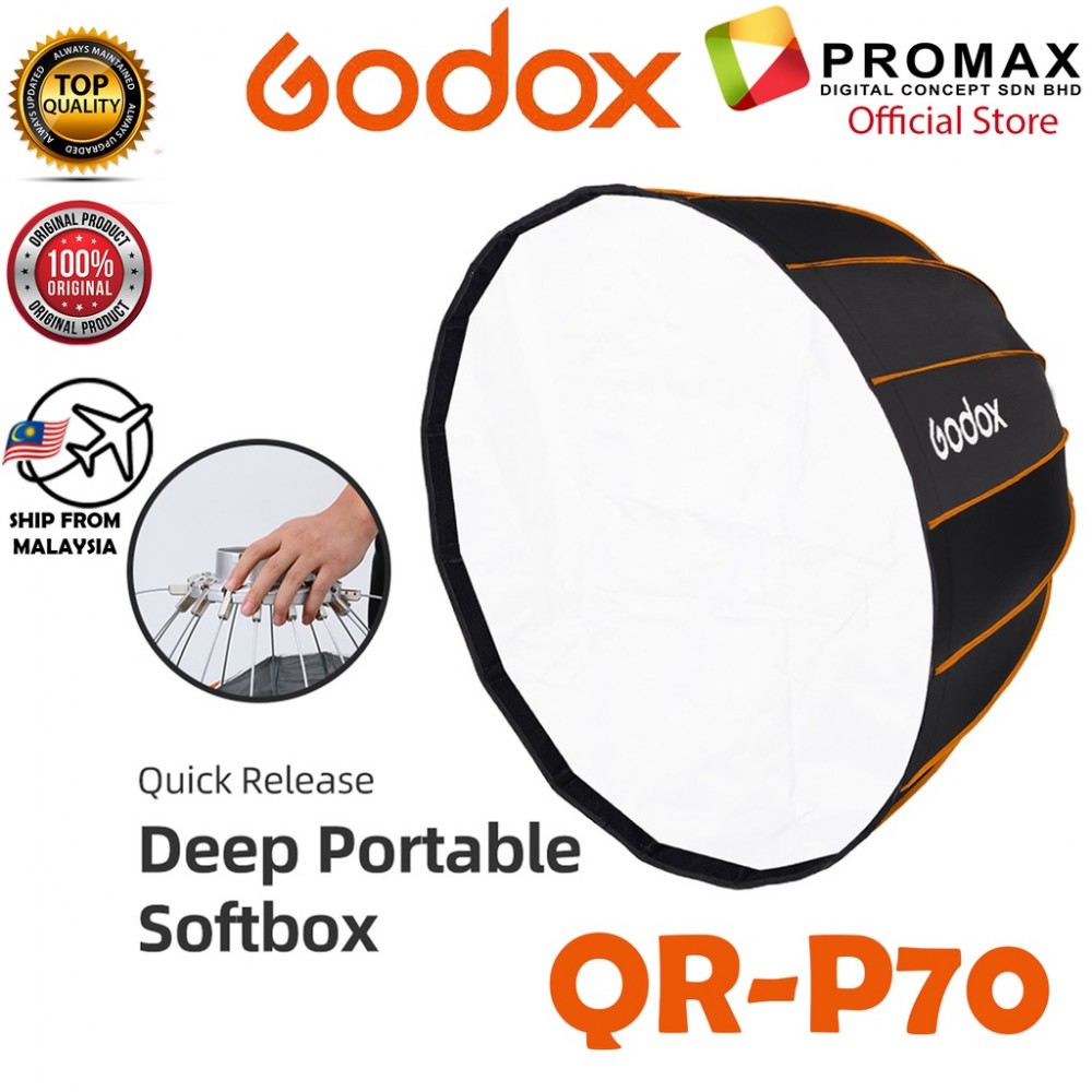 Original Godox QR-P70 70CM Quickly Release Parabolic Deep Softbox Bowens Mount Studio Flash