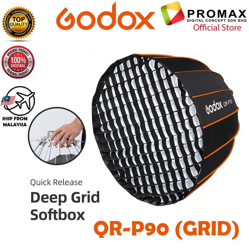 Original Godox QR-P90 90CM Quickly Release Parabolic Deep Softbox Bowens Mount Studio Flash
