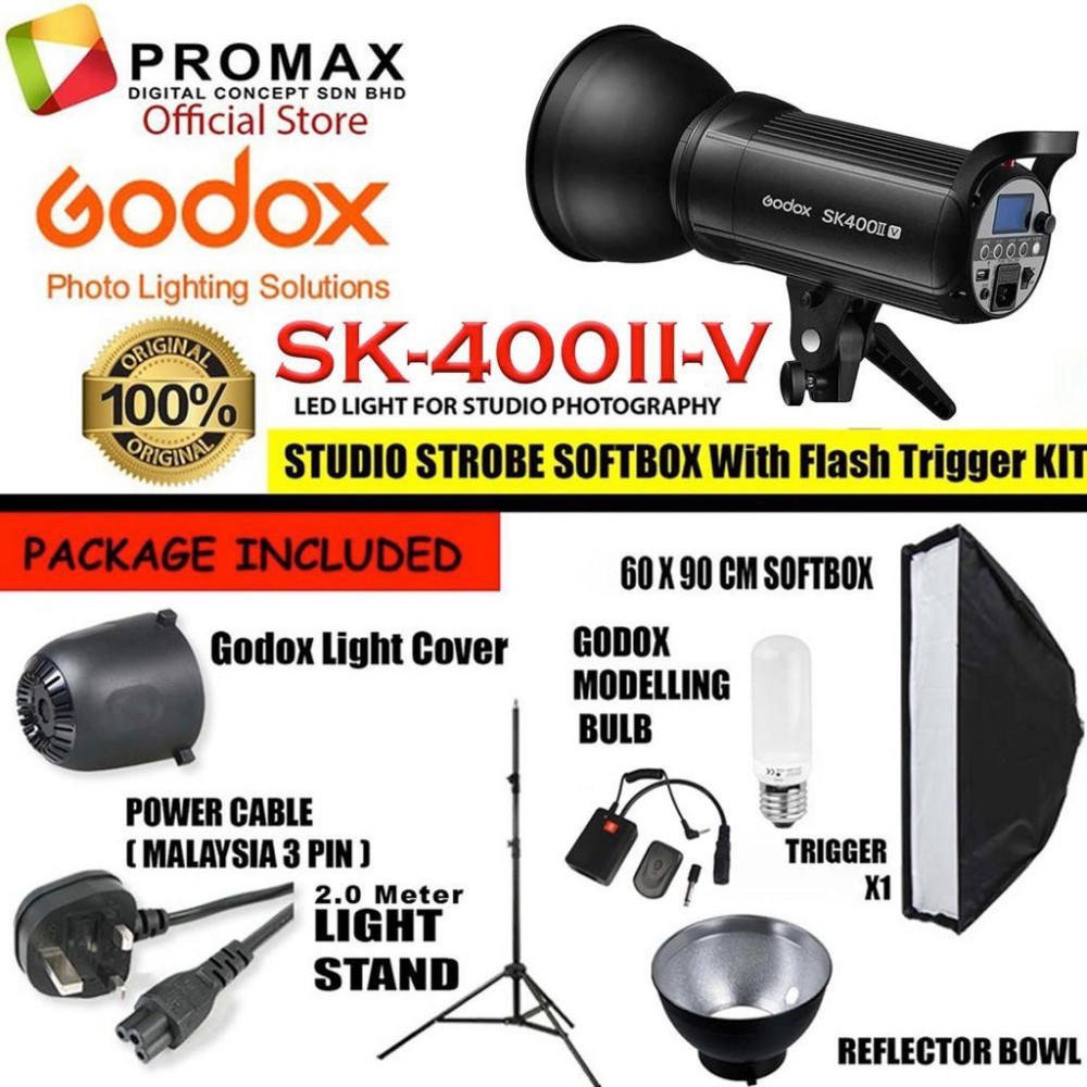 Godox SK-400II-V Professional Compact 400Ws Studio Flash Strobe Light Set Godox SK-400II-V Professional Compact 400Ws Studio Flash Strobe Light Set