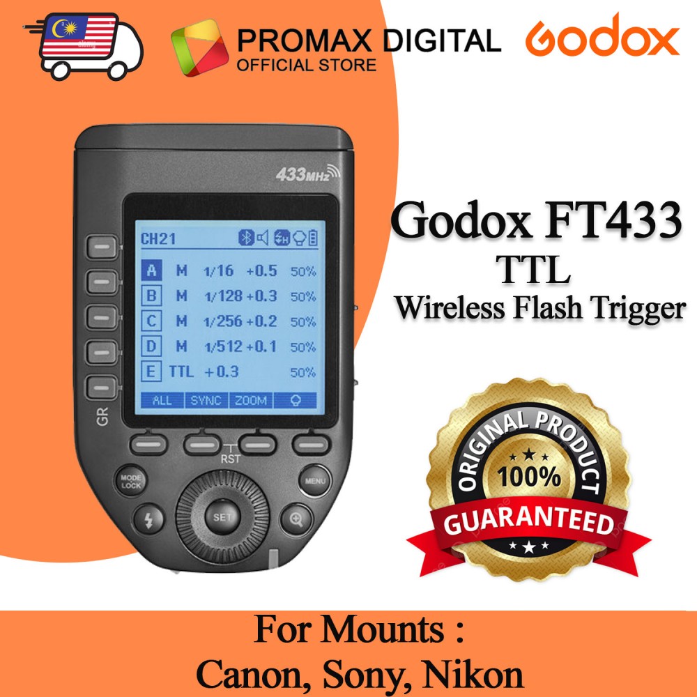 Godox FT433 TTL Wireless Flash Trigger for Canon, Sony, Nikon Godox FT433 TTL Wireless Flash Trigger for Canon, Sony, Nikon