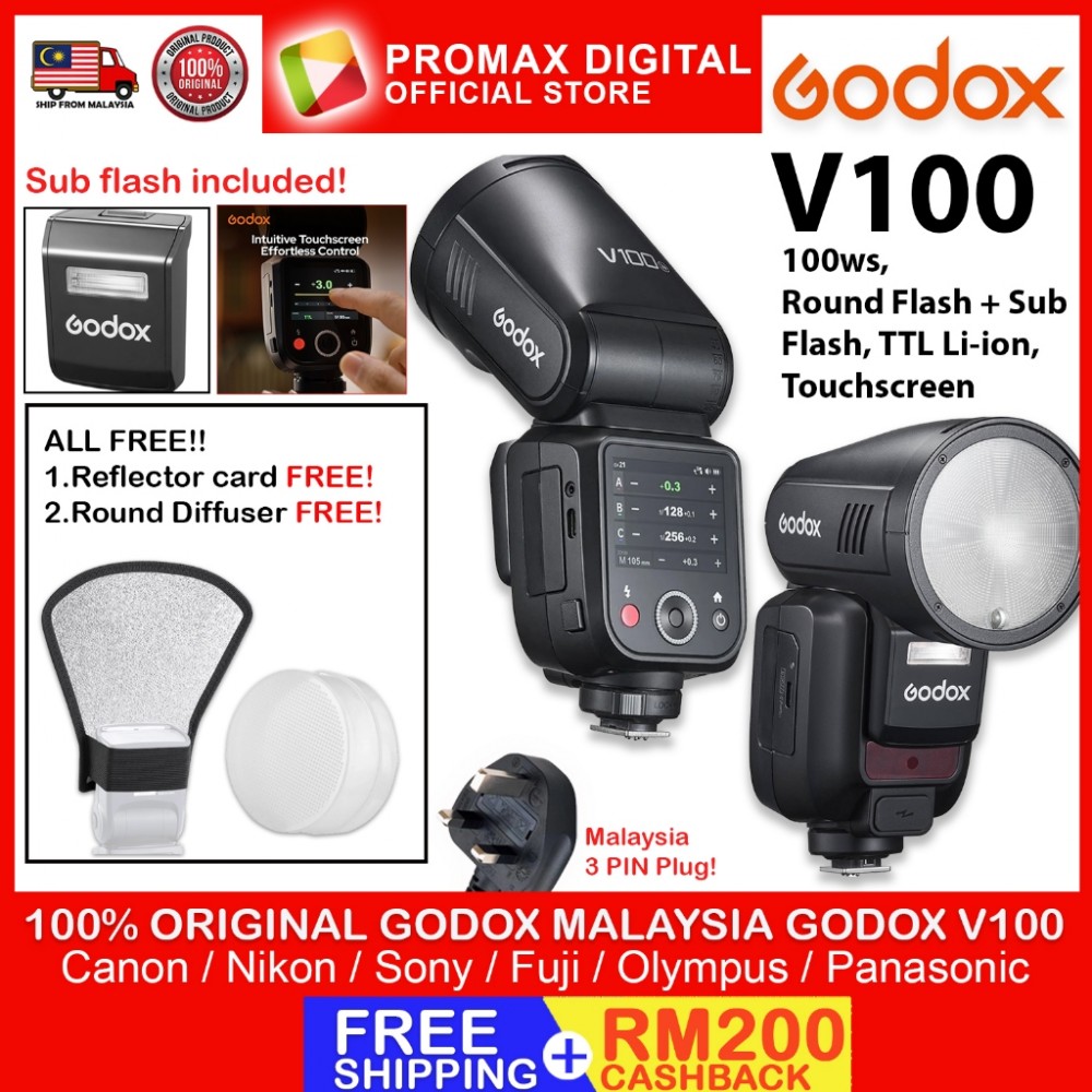 Godox V100N TTL Li-ion Round Head Camera Flash 100ws Sub Flash for Nikon Godox V100N TTL Li-ion Round Head Camera Flash 100ws Sub Flash for Nikon