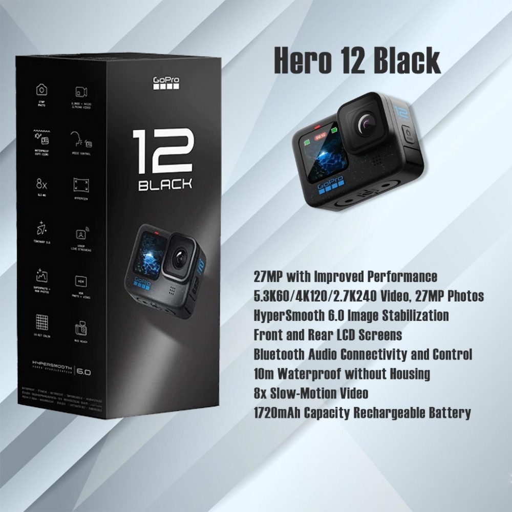 GoPro Hero 12 Black + SD Card Adventure Travel Sport 27MP 5K60 Hypersmooth 5.0 / 6.0 Action Camera GoPro Hero 12 Black + SD Card Adventure Travel Sport 27MP 5K60 Hypersmooth 5.0 / 6.0 Action Camera