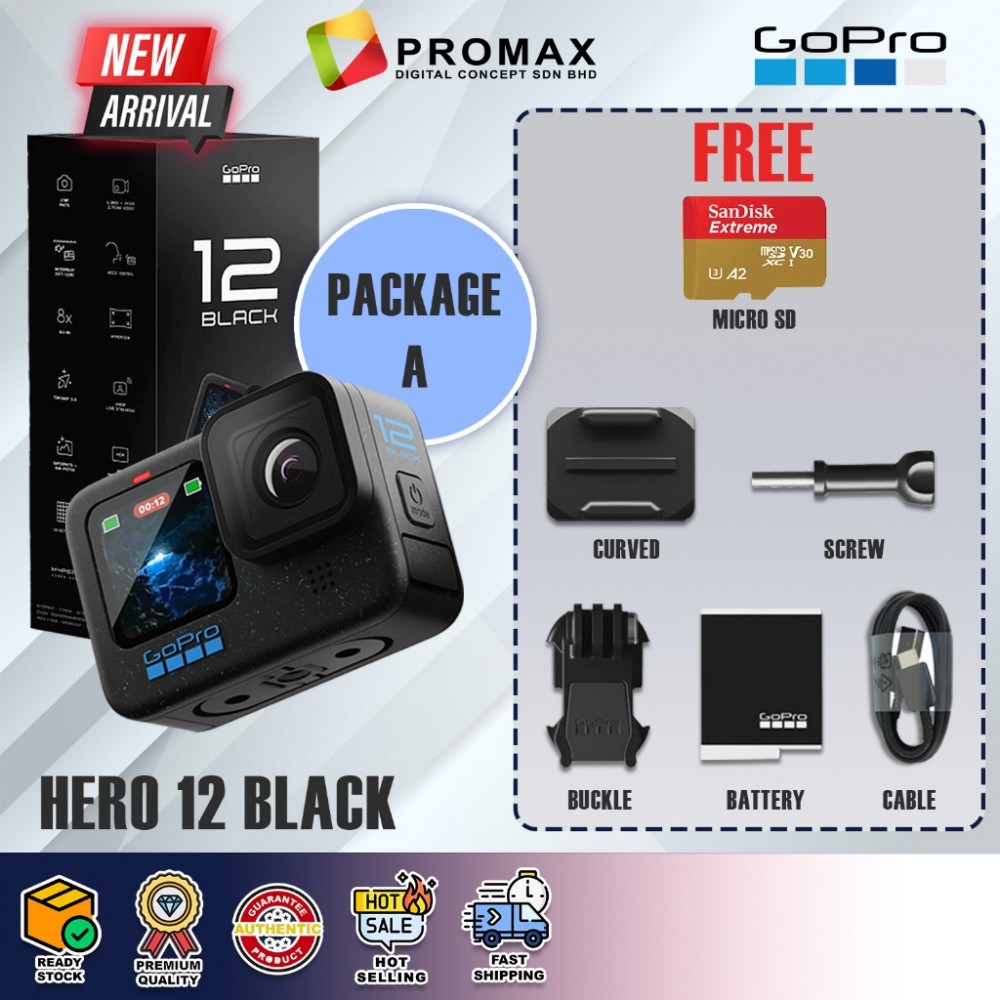 GoPro Hero 12 Black + SD Card Adventure Travel Sport 27MP 5K60 Hypersmooth 5.0 / 6.0 Action Camera GoPro Hero 12 Black + SD Card Adventure Travel Sport 27MP 5K60 Hypersmooth 5.0 / 6.0 Action Camera