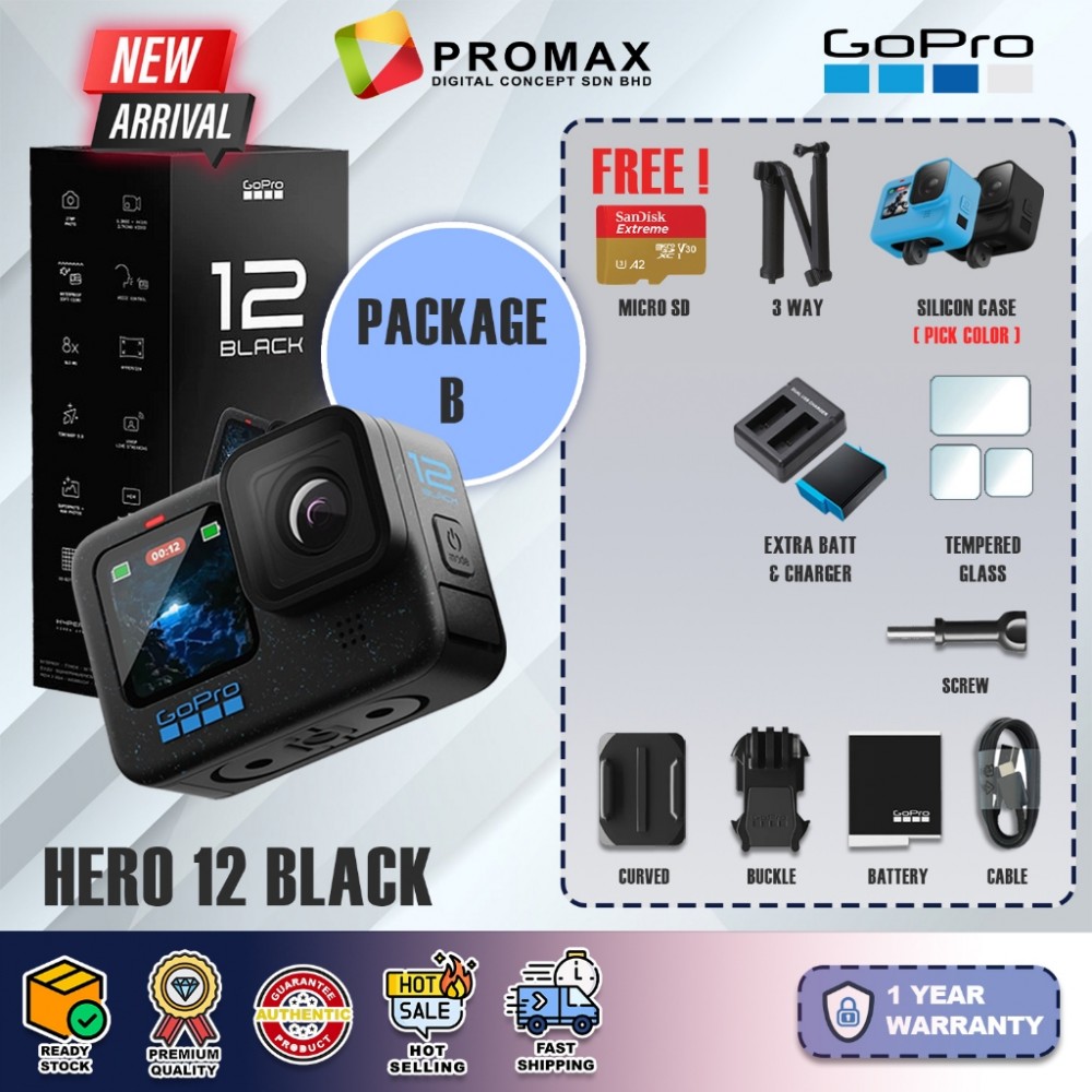 GoPro Hero 12 Black + SD Card Adventure Travel Sport 27MP 5K60 Hypersmooth 5.0 / 6.0 Action Camera GoPro Hero 12 Black + SD Card Adventure Travel Sport 27MP 5K60 Hypersmooth 5.0 / 6.0 Action Camera