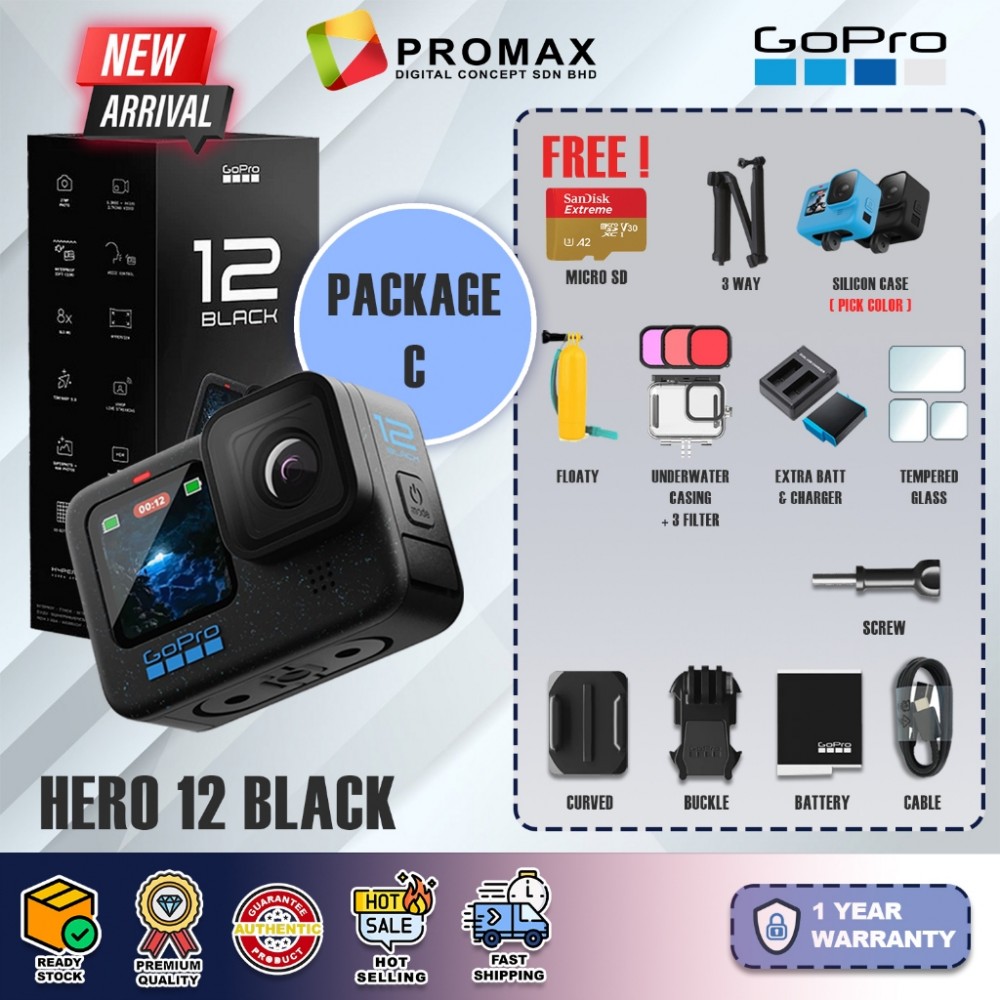 GoPro Hero 12 Black + SD Card Adventure Travel Sport 27MP 5K60 Hypersmooth 5.0 / 6.0 Action Camera GoPro Hero 12 Black + SD Card Adventure Travel Sport 27MP 5K60 Hypersmooth 5.0 / 6.0 Action Camera