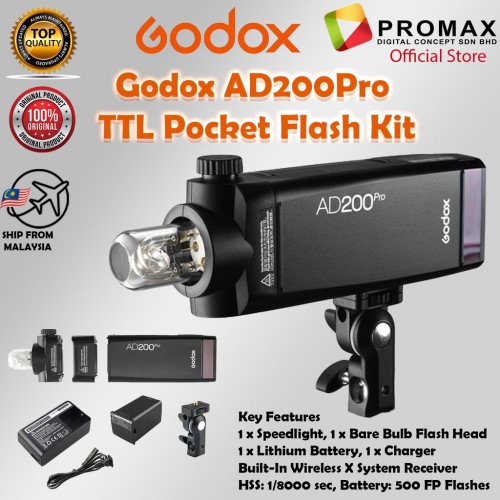 Godox AD200 Pro TTL Pocket Flash Kit 100% Original GODOX Malaysia