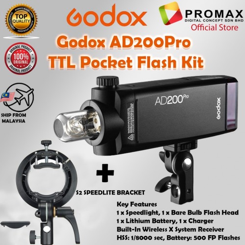 Godox AD200 Pro TTL Pocket Flash Kit 100% Original GODOX Malaysia