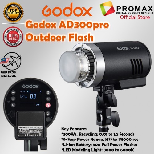 Godox AD300PRO OUTDOOR FLASH BATTERY POWERED WIRELESS TTL STROBE Original GODOX Malaysia