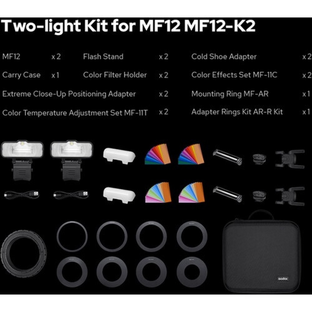 Godox MF12-K2 Macro Flash 2 Light Kit 100% MF12 Original Godox Malaysia Godox MF12-K2 Macro Flash 2 Light Kit 100% MF12 Original Godox Malaysia