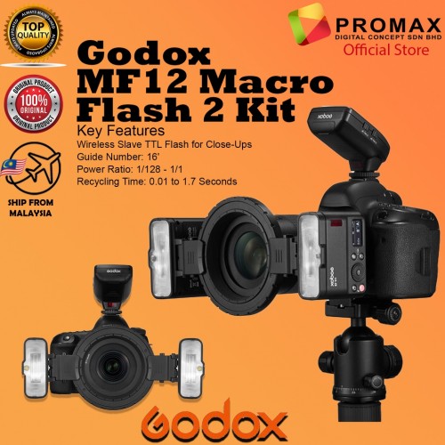 Godox MF12-K2 Macro Flash 2 Light Kit 100% MF12 Original Godox Malaysia