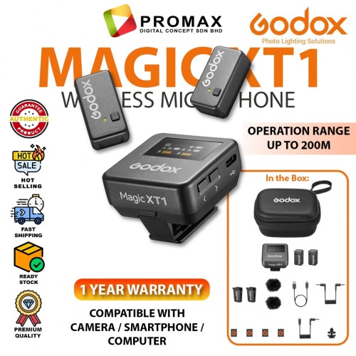Godox Magic XT1 2-Person Wireless Microphone System with USB-C Adapter (2.4 GHz) LOS Range Pro Audio UAC Support