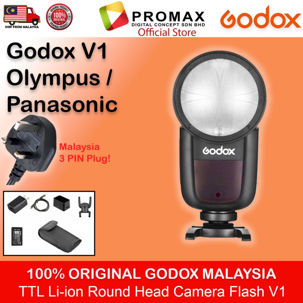 Godox V1 Flash Speedlight Round TTL Li-ion Batt HSS for Canon, Nikon, Sony, Fuji and Olympus Panasonic Godox V1 Flash Speedlight Round TTL Li-ion Batt HSS for Canon, Nikon, Sony, Fuji and Olympus Panasonic