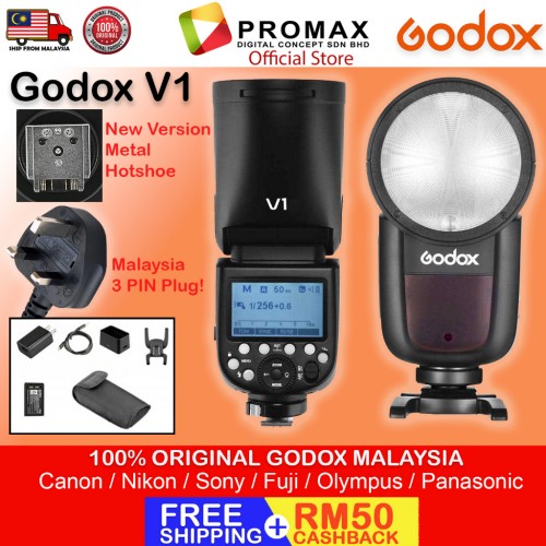 Godox V1 Flash Speedlight Round TTL Li-ion Batt HSS for Canon, Nikon, Sony, Fuji and Olympus Panasonic
