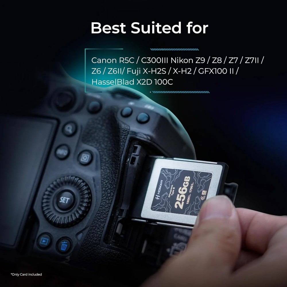 HOMAN CFEXPRESS CARD TYPE-B MEMORY CARD FOR FULL HD, 8K+ RAW VIDEO / PHOTO - 256GB / 512GB / 1TB / 2TB CF EXPRESS TYPE B HOMAN CFEXPRESS CARD TYPE-B MEMORY CARD FOR FULL HD, 8K+ RAW VIDEO / PHOTO - 256GB / 512GB / 1TB / 2TB CF EXPRESS TYPE B