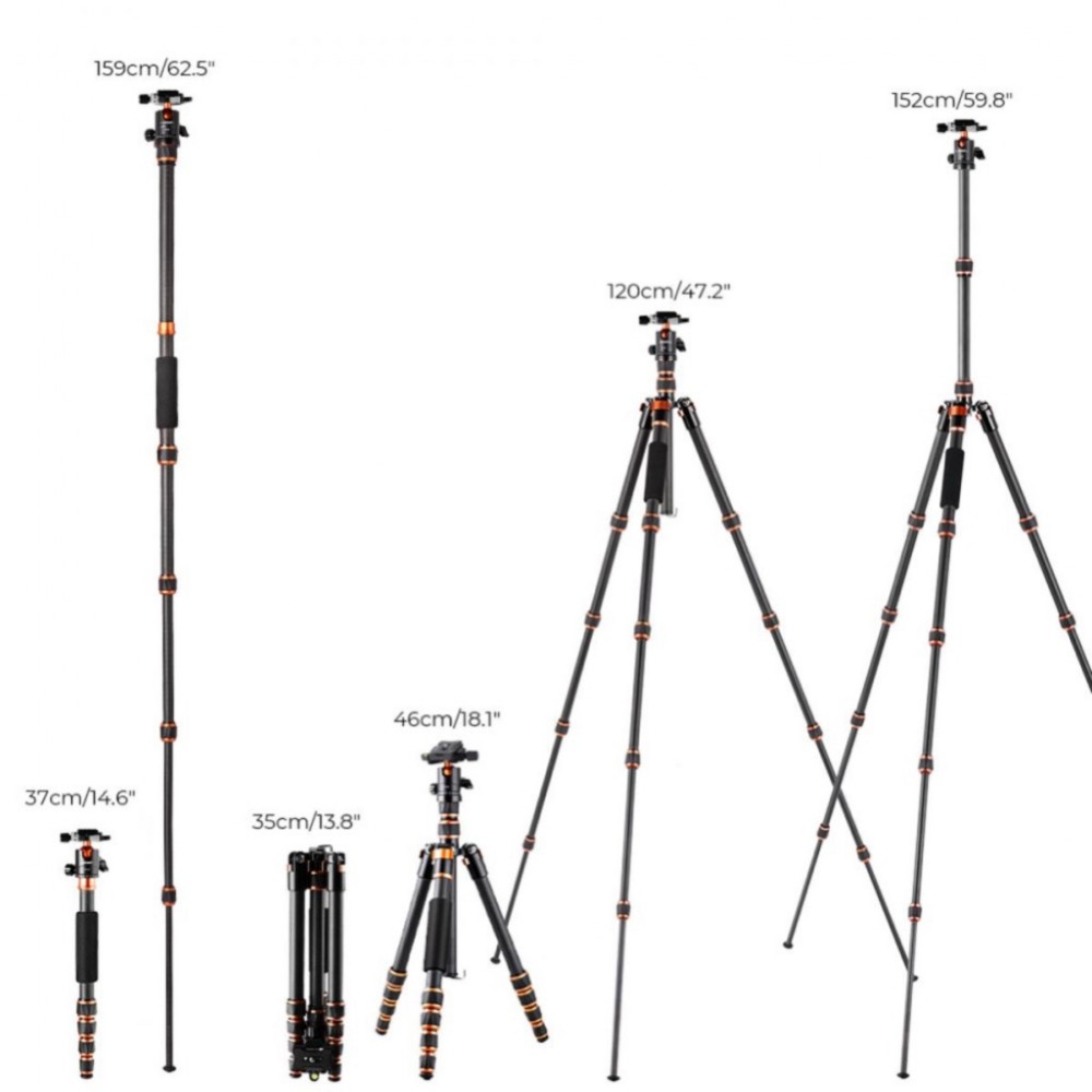 K&F Concept BA225 60”/1.5m Carbon Fiber Camera Tripod Lightweight Travel Tripod 17.6lbs Load 360° Ball Head KF09.077v3 K&F Concept BA225 60”/1.5m Carbon Fiber Camera Tripod Lightweight Travel Tripod 17.6lbs Load 360° Ball Head KF09.077v3