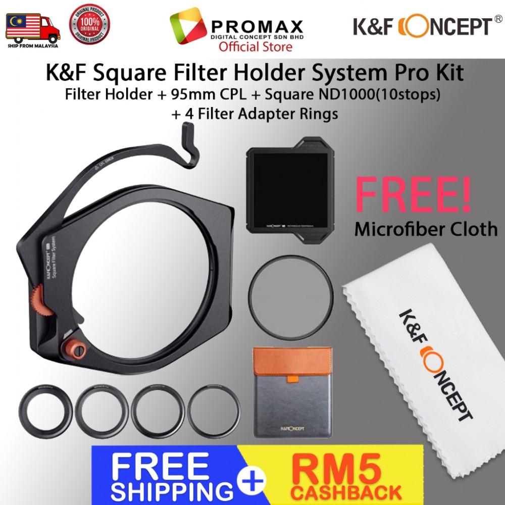 K&F Square Filter Holder System Pro Kit (Filter Holder + 95mm CPL + Square ND1000[10stops] Filter + 4 Rings