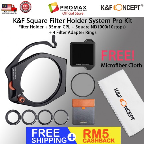K&F Square Filter Holder System Pro Kit (Filter Holder + 95mm CPL + Square ND1000[10stops] Filter + 4 Rings