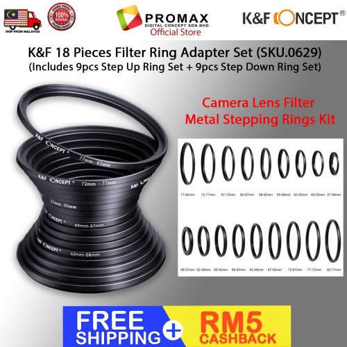 K&F 18 Pieces Filter Ring Adapter Set (SKU.0629) (Includes 9pcs Step Up Ring Set + 9pcs Step Down Ring Set) SKU.0629