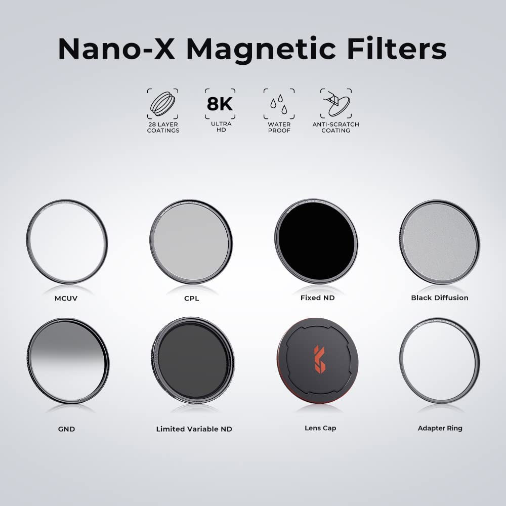 K&F Nano-X Series, MCUV+CPL+ND1000+Magnet Adapter 28 Multi-Layer | Include Bag | Waterproof & Scratch Resistant SKU 1627 K&F Nano-X Series, MCUV+CPL+ND1000+Magnet Adapter 28 Multi-Layer | Include Bag | Waterproof & Scratch Resistant SKU 1627