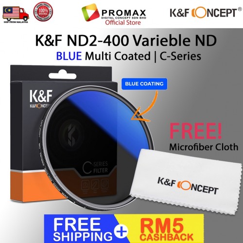 K&F Concept ND2-400 Variable ND Fader ND Filter Multi Layer Blue Coating VND 1-9 stops JAPAN glass