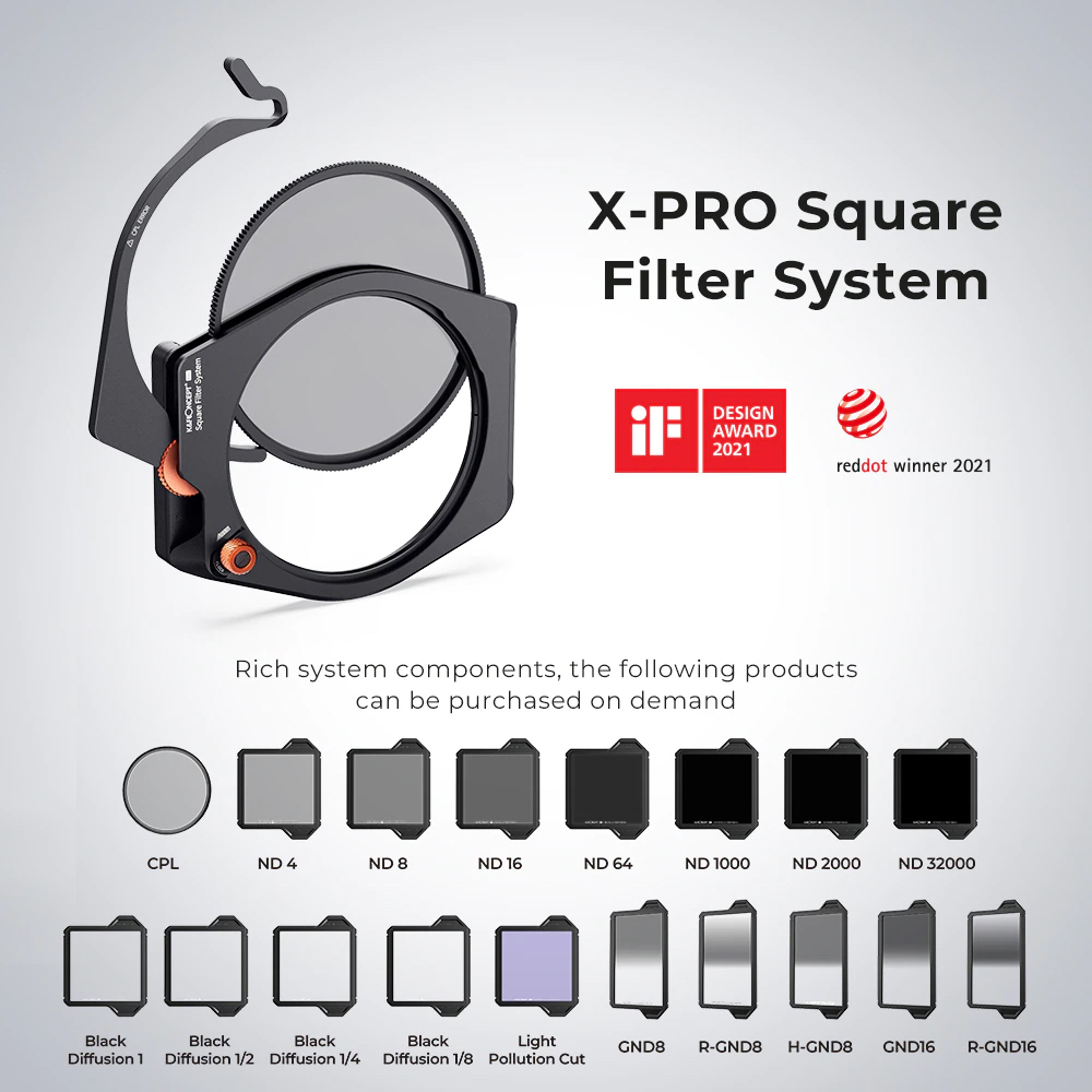 K&F Square Filter Holder System Pro Kit,Filter Holder +95mm CPL +Square ND1000[10stops] +GND8[3stop] + 4 Rings 1808