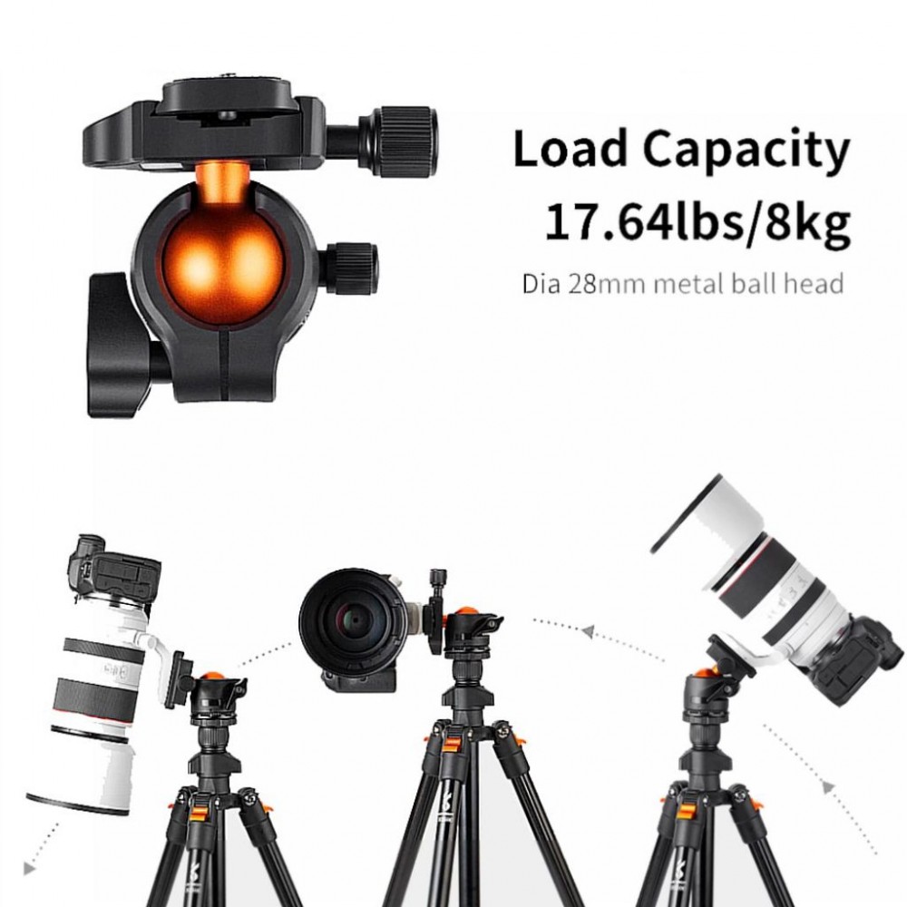 K&F Concept Compact Travel Aluminium Ball head Tripod 160cm Supports 8kg B1234M KF09.101 K234A0 K&F Concept Compact Travel Aluminium Ball head Tripod 160cm Supports 8kg B1234M KF09.101 K234A0