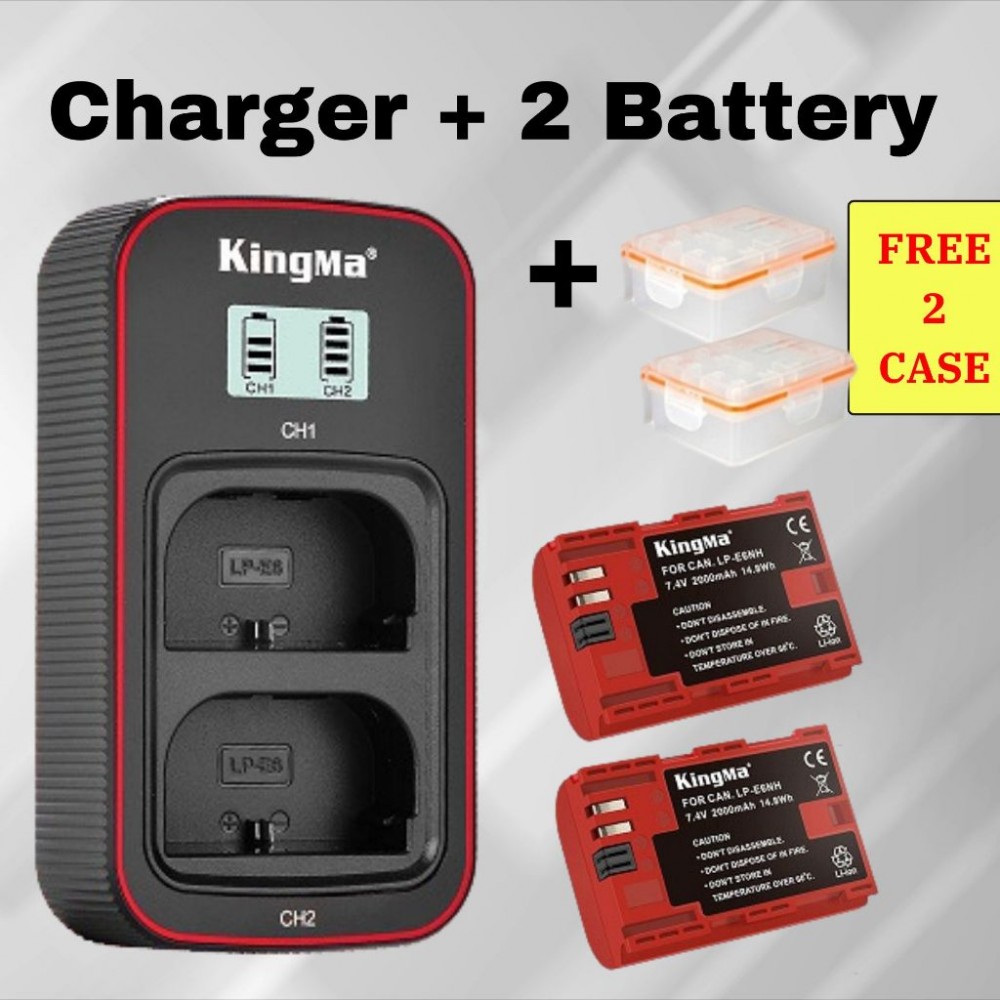 KingMa LP-E6NH 2400mAh Battery with FREE Battery Case / LCD Dual Charger Kit for Canon EOS KingMa LP-E6NH 2400mAh Battery with FREE Battery Case / LCD Dual Charger Kit for Canon EOS