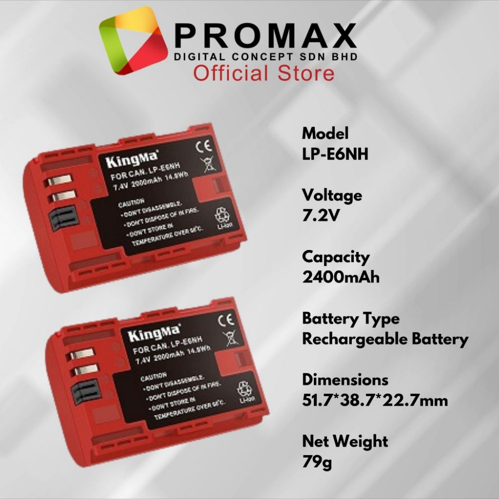 KingMa LP-E6NH 2400mAh Battery with FREE Battery Case / LCD Dual Charger Kit for Canon EOS KingMa LP-E6NH 2400mAh Battery with FREE Battery Case / LCD Dual Charger Kit for Canon EOS