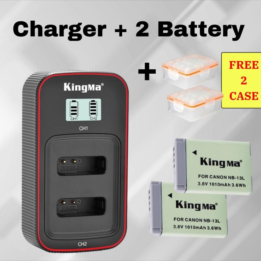 KingMa NB-13L 1010 mAh Battery with FREE battery case / LCD Dual Charger Kit for Canon KingMa NB-13L 1010 mAh Battery with FREE battery case / LCD Dual Charger Kit for Canon