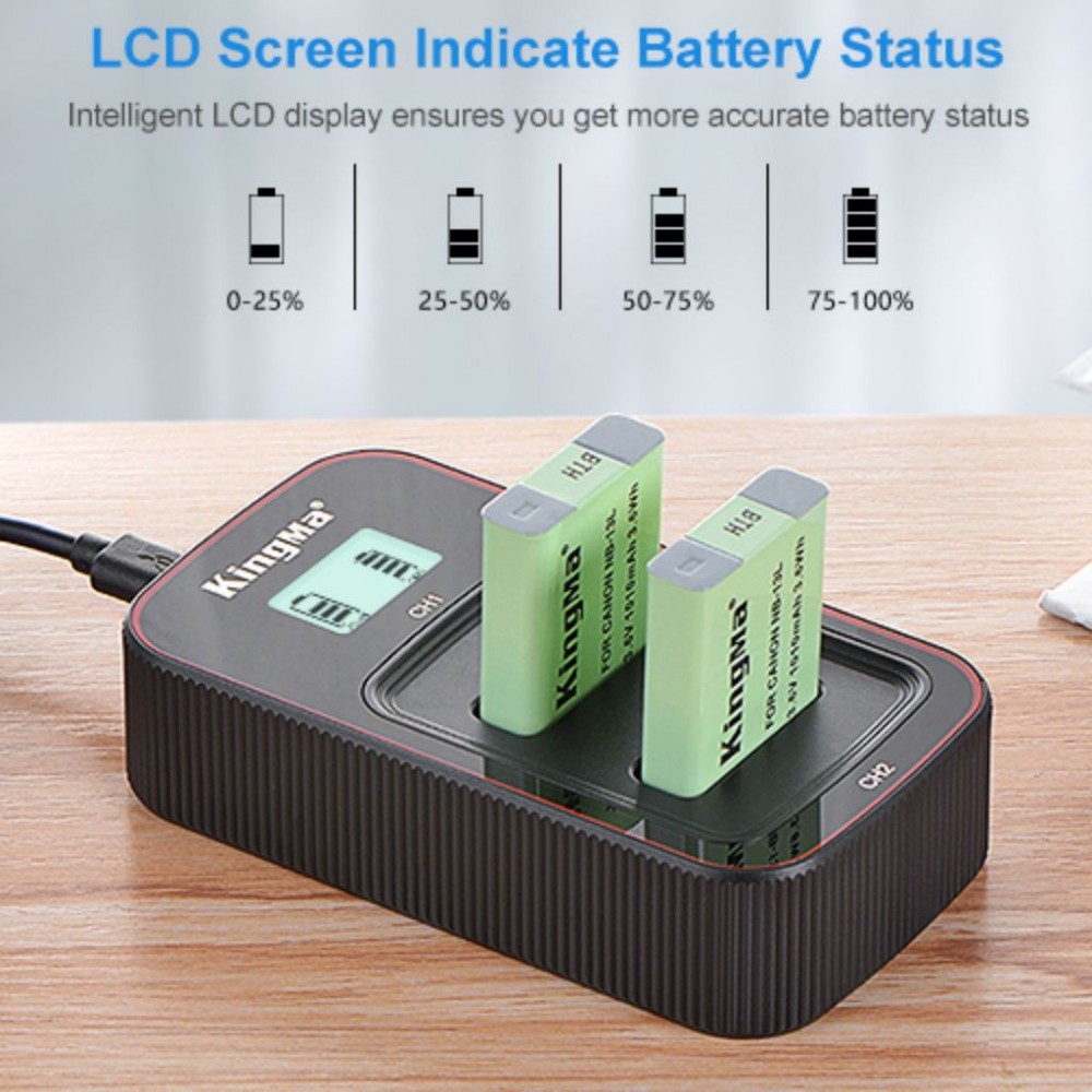 KingMa NB-13L 1010 mAh Battery with FREE battery case / LCD Dual Charger Kit for Canon KingMa NB-13L 1010 mAh Battery with FREE battery case / LCD Dual Charger Kit for Canon
