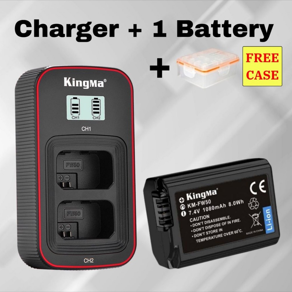 KingMa NP-FW50 1080 mAh Battery with FREE battery case / LCD Dual Charger Kit for Sony KingMa NP-FW50 1080 mAh Battery with FREE battery case / LCD Dual Charger Kit for Sony