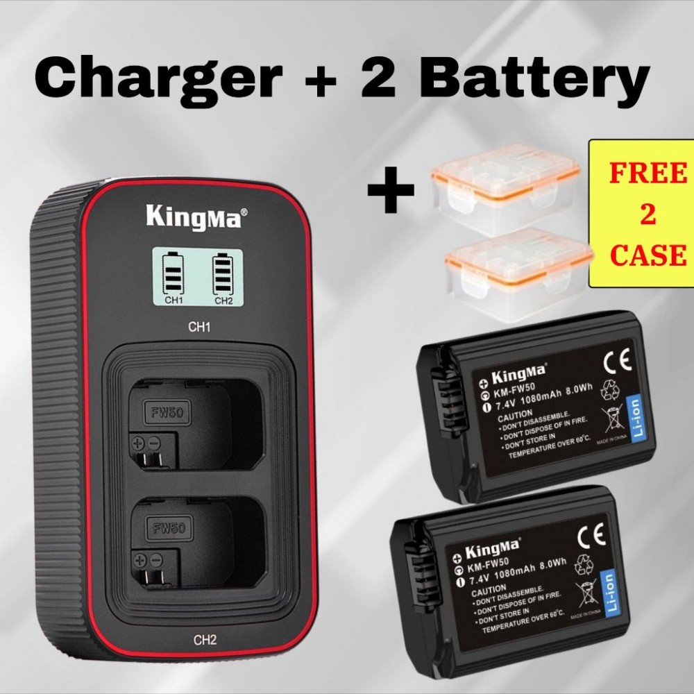 KingMa NP-FW50 1080 mAh Battery with FREE battery case / LCD Dual Charger Kit for Sony KingMa NP-FW50 1080 mAh Battery with FREE battery case / LCD Dual Charger Kit for Sony