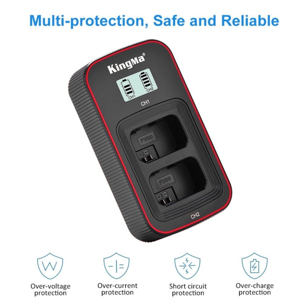 KingMa NP-FW50 1080 mAh Battery with FREE battery case / LCD Dual Charger Kit for Sony KingMa NP-FW50 1080 mAh Battery with FREE battery case / LCD Dual Charger Kit for Sony