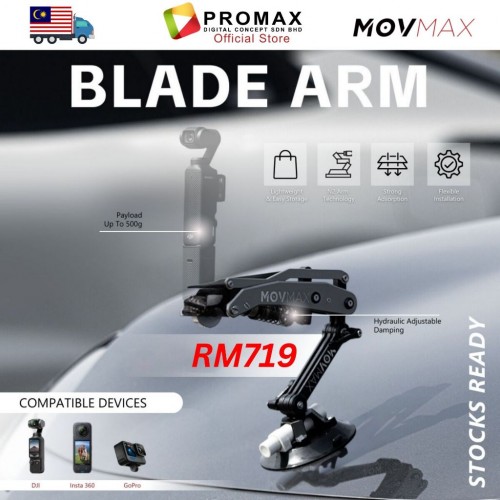 Movmax Blade Arm For DJI Pocket 3, DJI OSMO Action 4, GoPro HERO12, GoPro HERO11, Insta360 X4, Insta360 X3