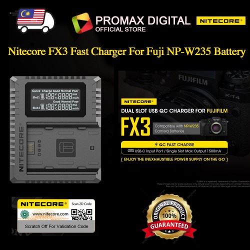 Nitecore FX3 Fuji XT-4 dual-slot USB-C camera charger, suitable for Fuji battery NP-W235