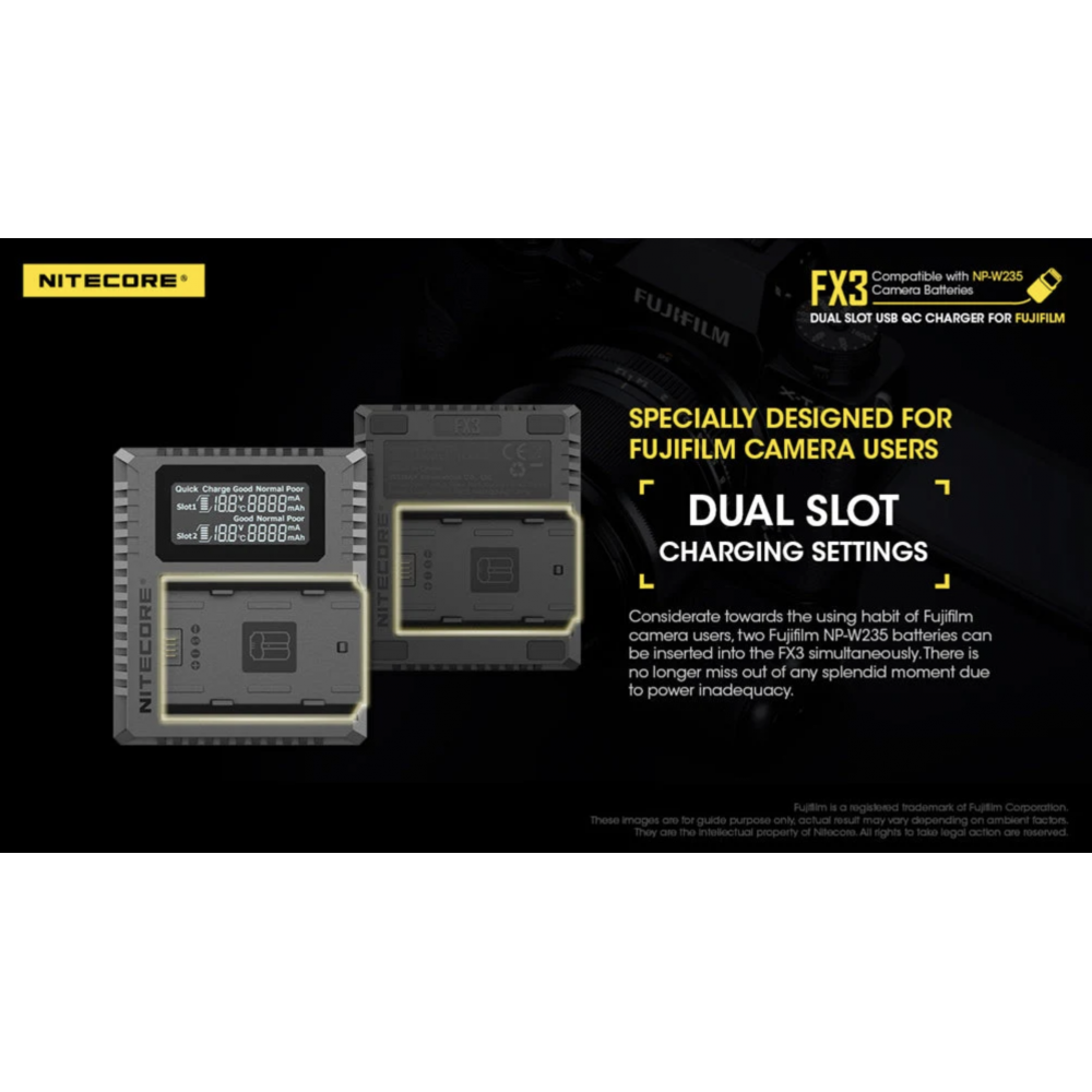 Nitecore FX3 Fuji XT-4 dual-slot USB-C camera charger, suitable for Fuji battery NP-W235 Nitecore FX3 Fuji XT-4 dual-slot USB-C camera charger, suitable for Fuji battery NP-W235