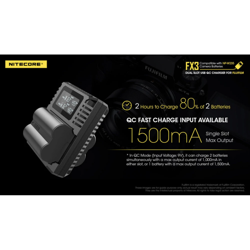 Nitecore FX3 Fuji XT-4 dual-slot USB-C camera charger, suitable for Fuji battery NP-W235 Nitecore FX3 Fuji XT-4 dual-slot USB-C camera charger, suitable for Fuji battery NP-W235