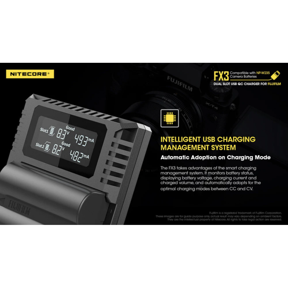 Nitecore FX3 Fuji XT-4 dual-slot USB-C camera charger, suitable for Fuji battery NP-W235 Nitecore FX3 Fuji XT-4 dual-slot USB-C camera charger, suitable for Fuji battery NP-W235