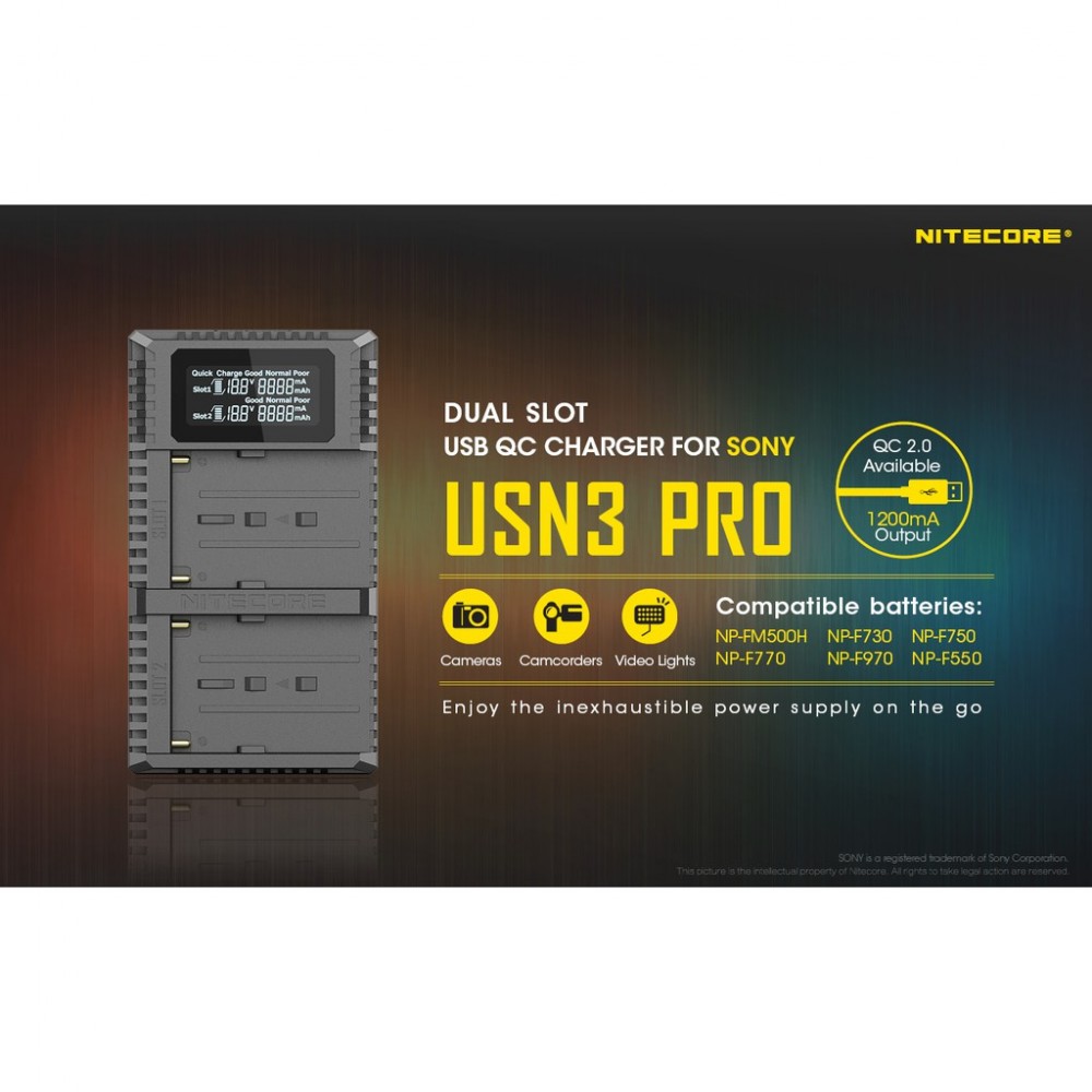 NITECORE USN3 PRO DUAL SLOT USB-C FAST CHARGER FOR MULTIPLE SONY F970 F770 F550 BATTERIES (12 MONTH WARRANTY) NITECORE USN3 PRO DUAL SLOT USB-C FAST CHARGER FOR MULTIPLE SONY F970 F770 F550 BATTERIES (12 MONTH WARRANTY)