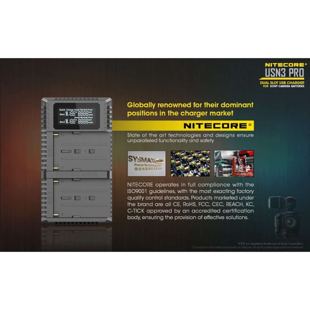 NITECORE USN3 PRO DUAL SLOT USB-C FAST CHARGER FOR MULTIPLE SONY F970 F770 F550 BATTERIES (12 MONTH WARRANTY) NITECORE USN3 PRO DUAL SLOT USB-C FAST CHARGER FOR MULTIPLE SONY F970 F770 F550 BATTERIES (12 MONTH WARRANTY)