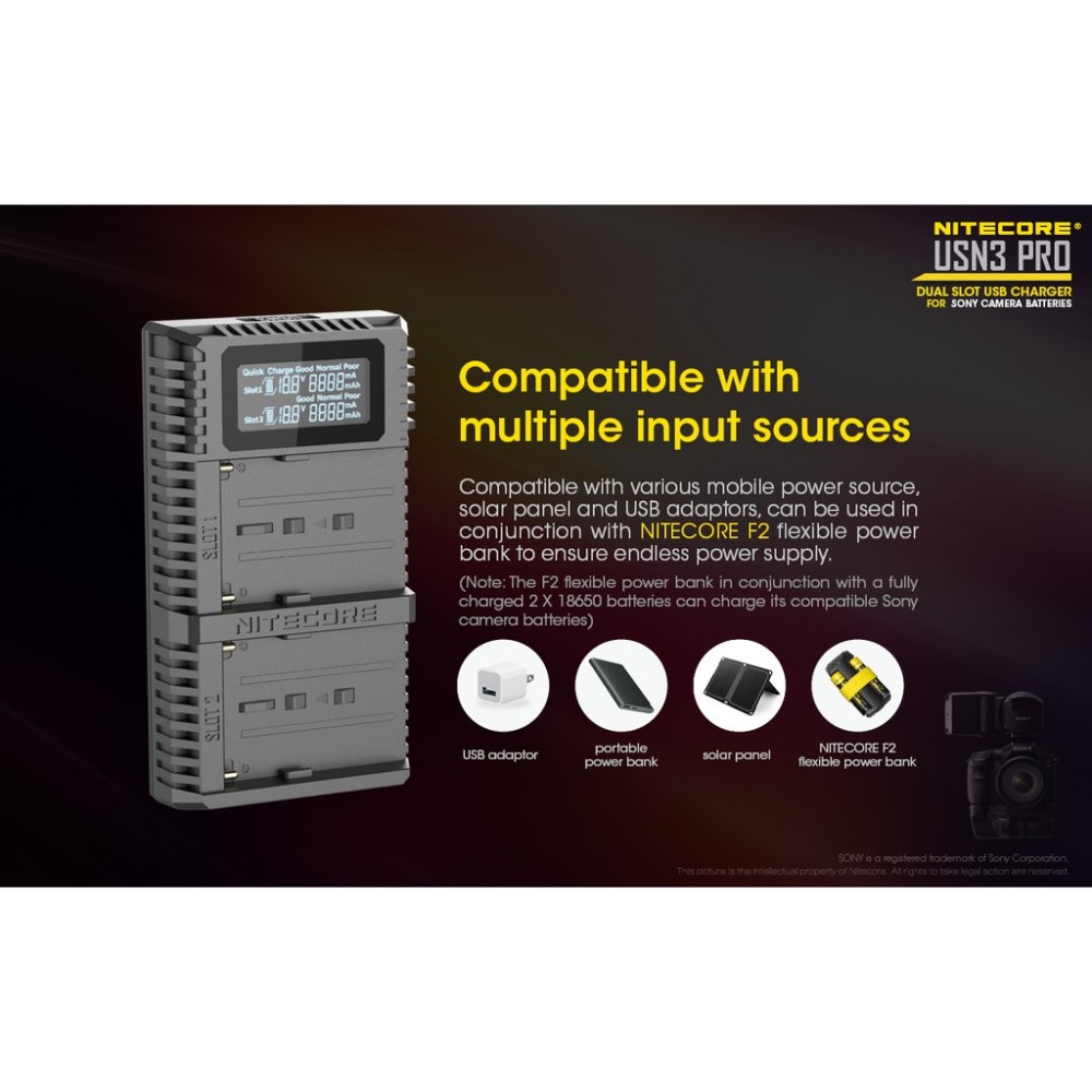 NITECORE USN3 PRO DUAL SLOT USB-C FAST CHARGER FOR MULTIPLE SONY F970 F770 F550 BATTERIES (12 MONTH WARRANTY) NITECORE USN3 PRO DUAL SLOT USB-C FAST CHARGER FOR MULTIPLE SONY F970 F770 F550 BATTERIES (12 MONTH WARRANTY)