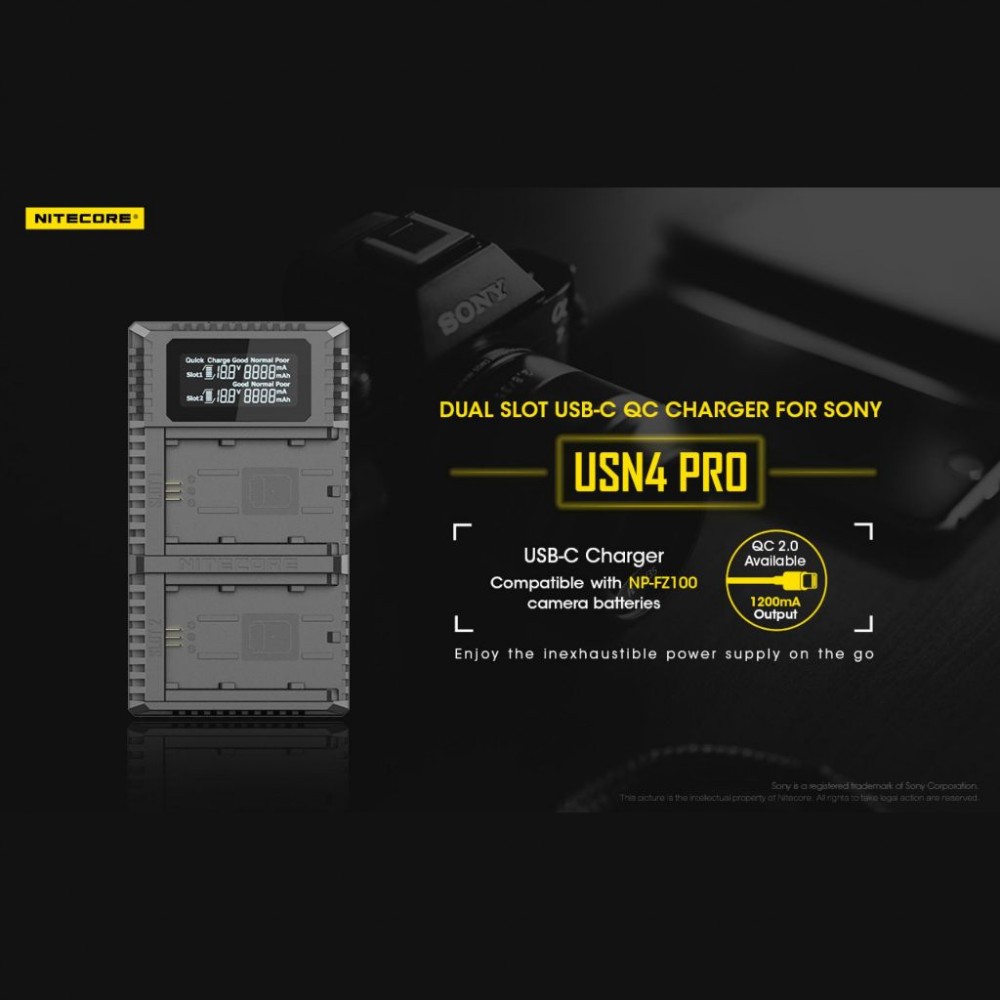 NITECORE USN4 PRO TYPE C USB-C Dual Battery Slots USB Charger for Sony NP-FZ100 NITECORE USN4 PRO TYPE C USB-C Dual Battery Slots USB Charger for Sony NP-FZ100