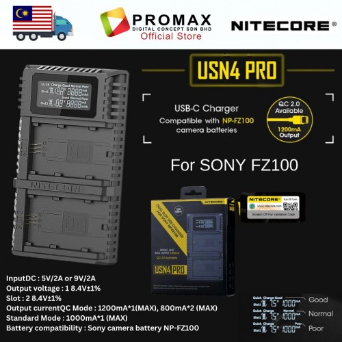 NITECORE USN4 PRO TYPE C USB-C Dual Battery Slots USB Charger for Sony NP-FZ100